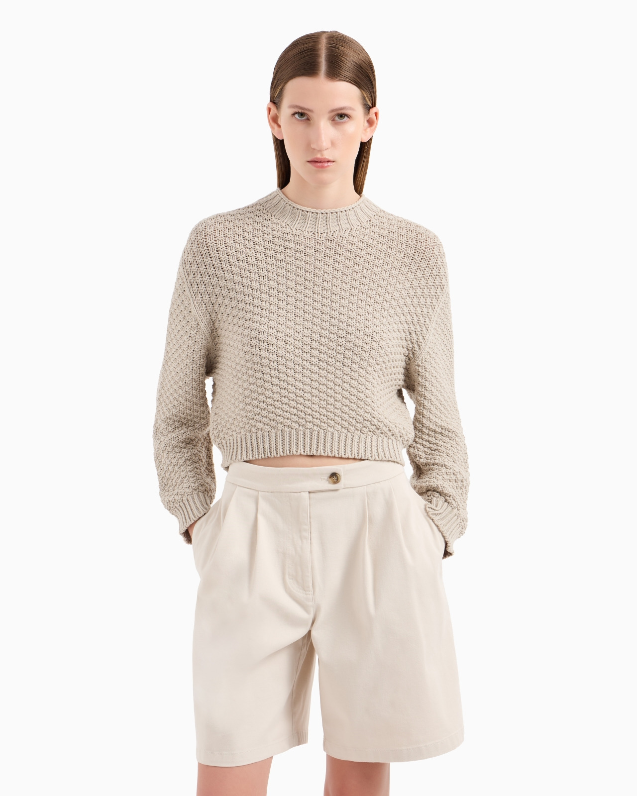 Stretch cotton gabardine shorts with pleats - 2
