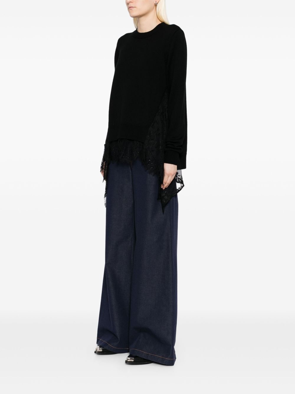 lace-insert sweater - 3