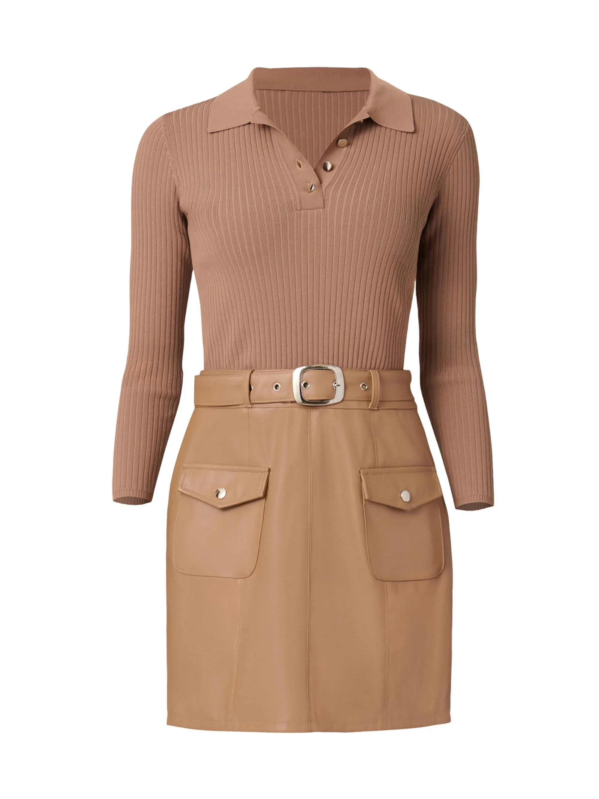 Women's Melinda Mixed Media Minidress - Camel - 1