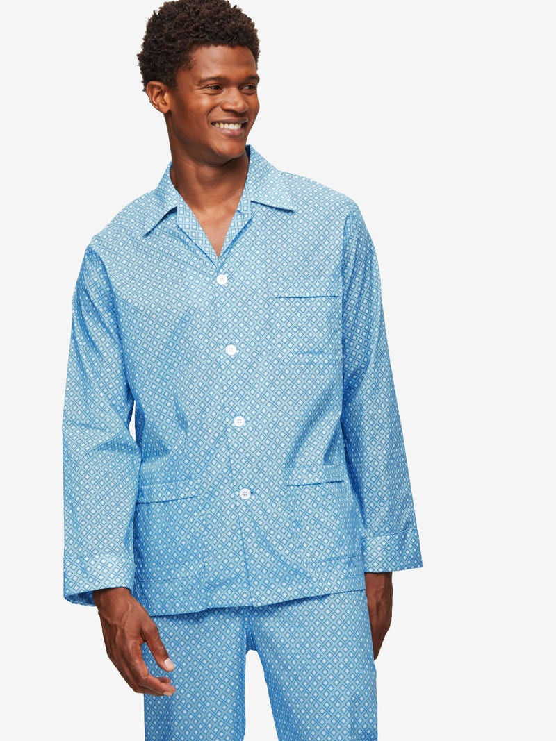Derek Rose Men's Classic Fit Pyjamas Ledbury 56 Cotton Batiste Blue outlook