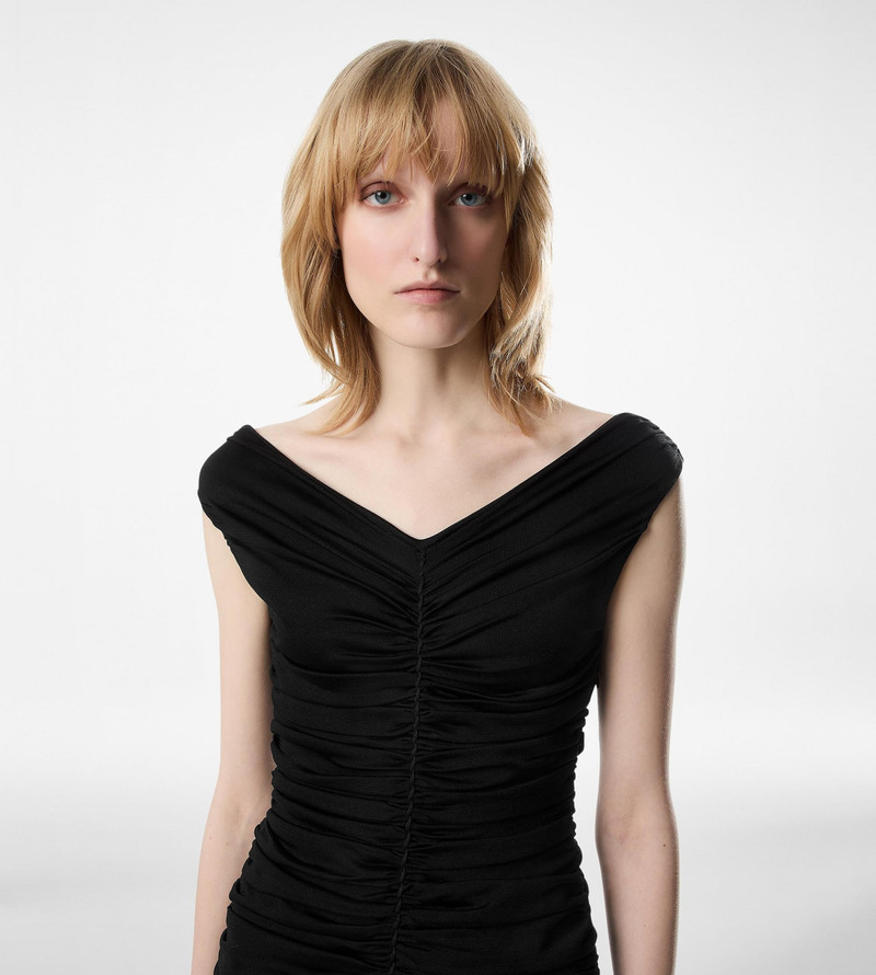 TOM FORD OFF THE SHOULDER GATHERED SILK MINI DRESS outlook