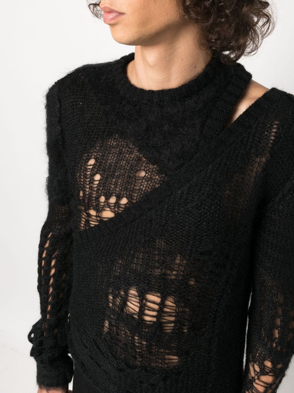 asymmetric distressed-knit jumper - 5