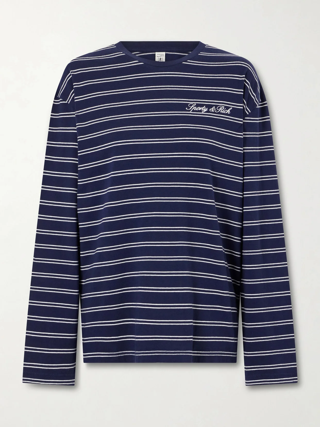 Logo-embroidered Striped Cotton-jersey Long-sleeve Top - 1