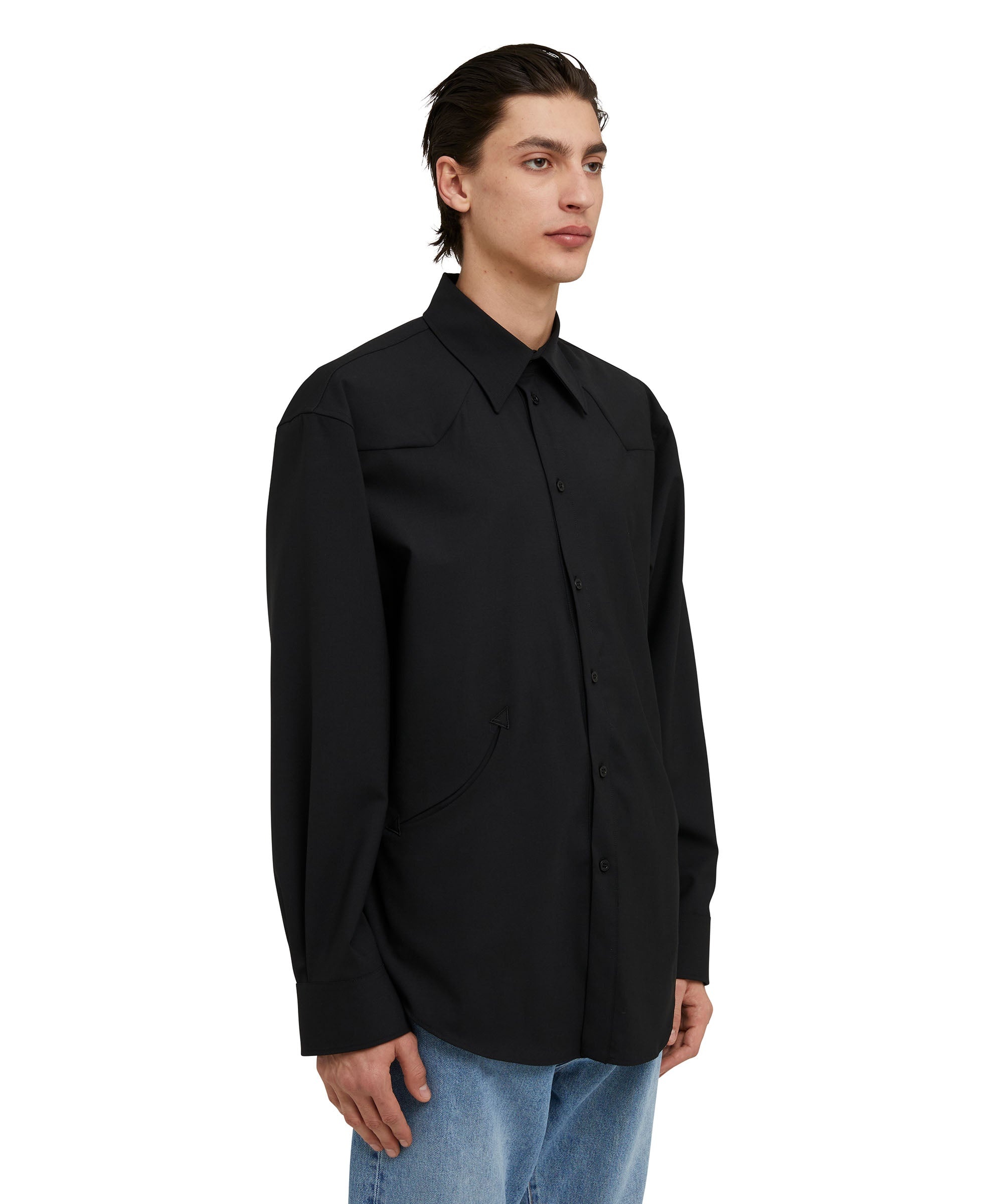Solid color lightweight wool shirt with western details - 4