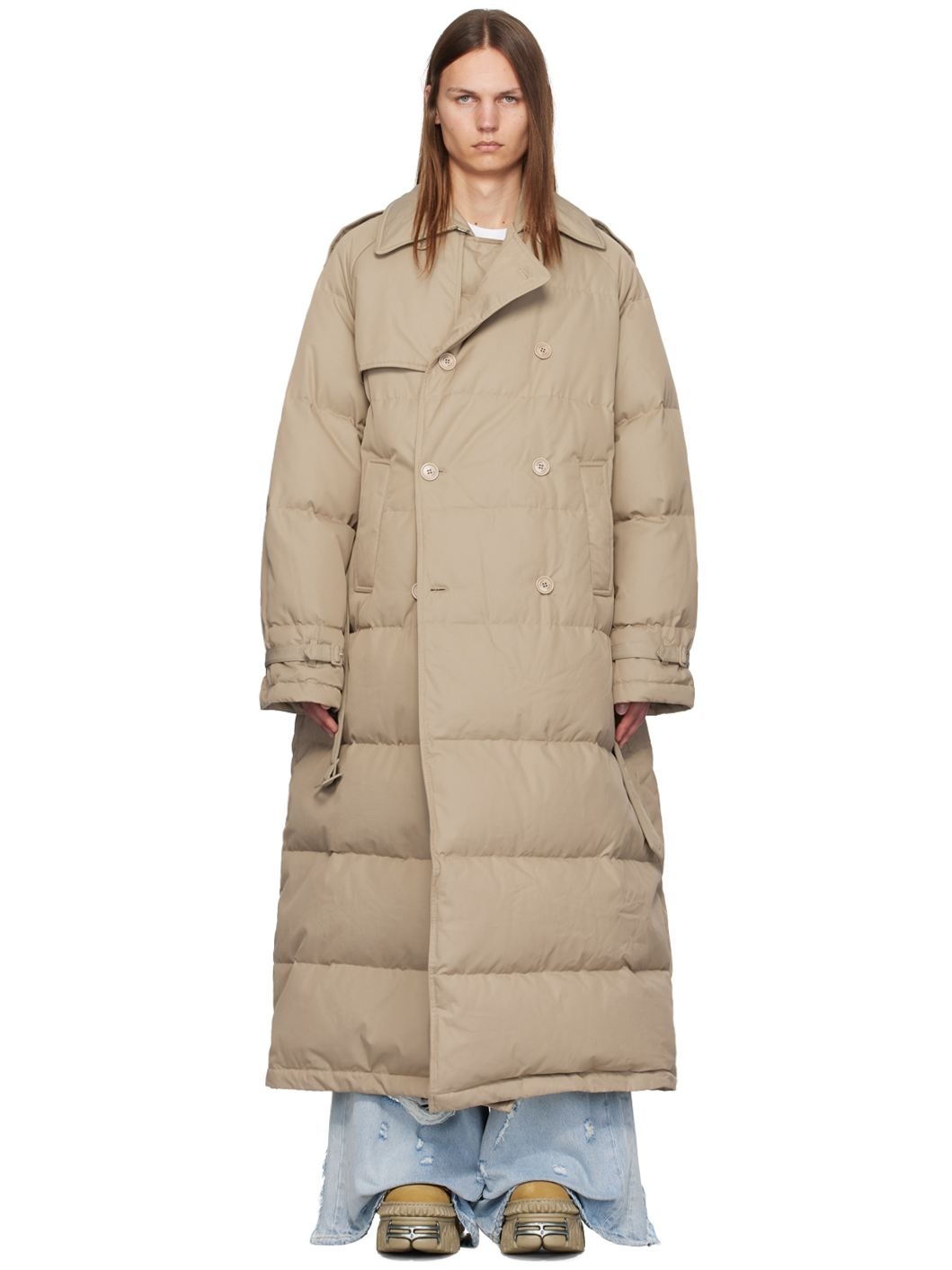 VETEMENTS Beige Quilted Down Trench Coat REVERSIBLE