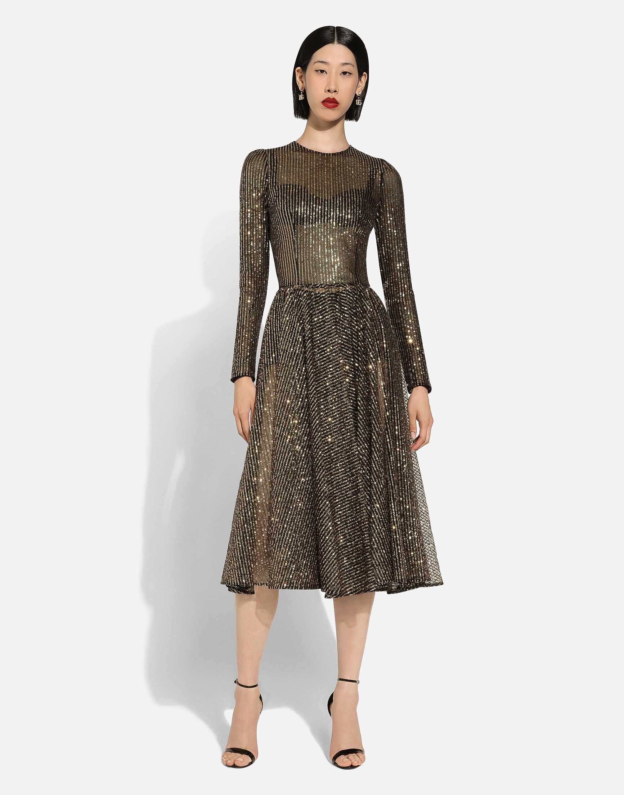 Long-sleeved sequined midi dress - 2