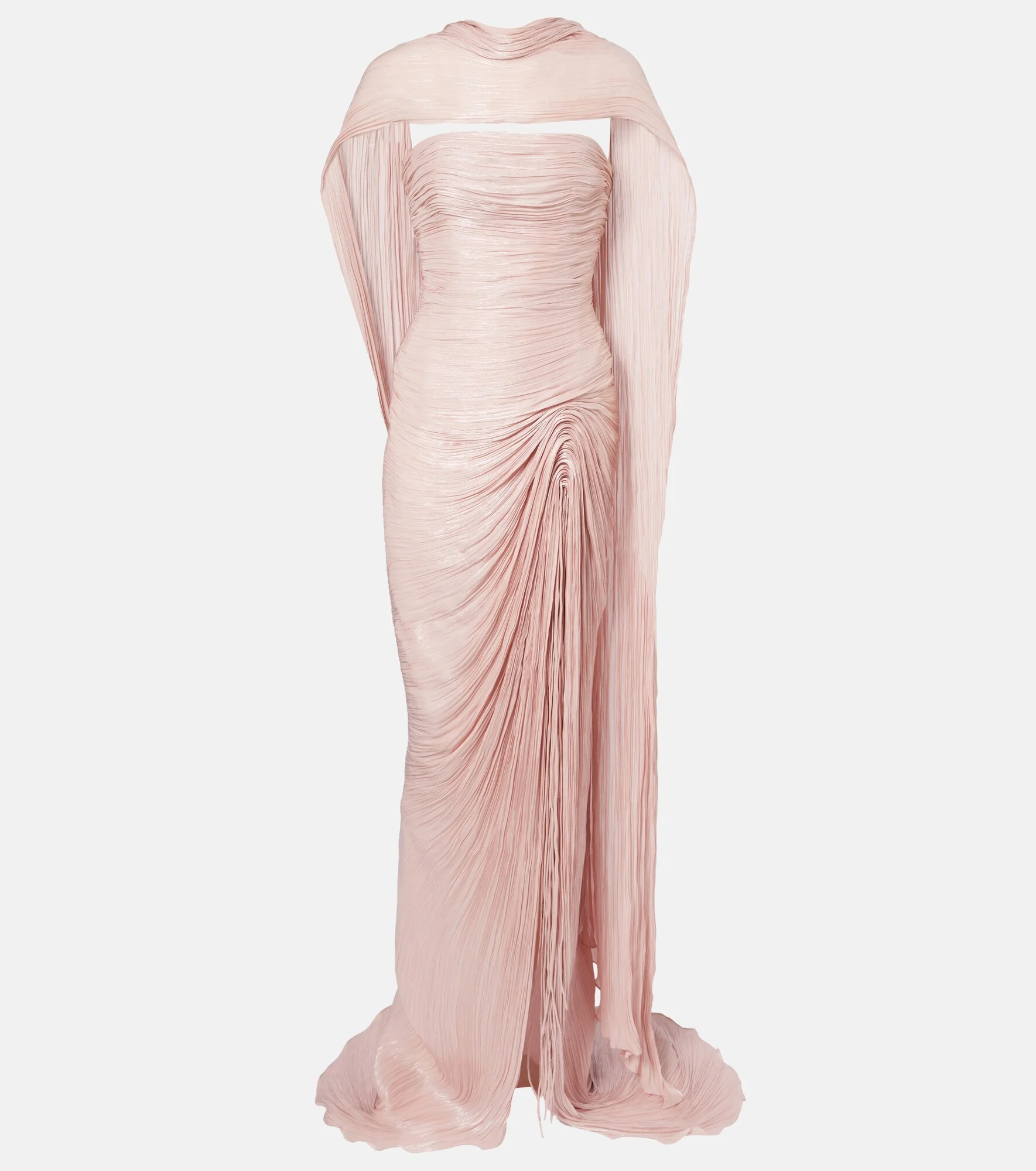 Draped pleated scarf-detail gown - 1