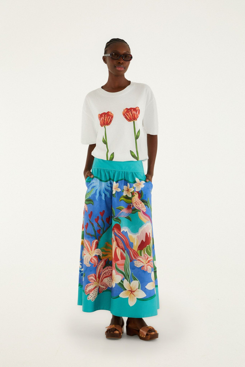 FARM RIO White Tropical Rose Organic Cotton T-Shirt outlook