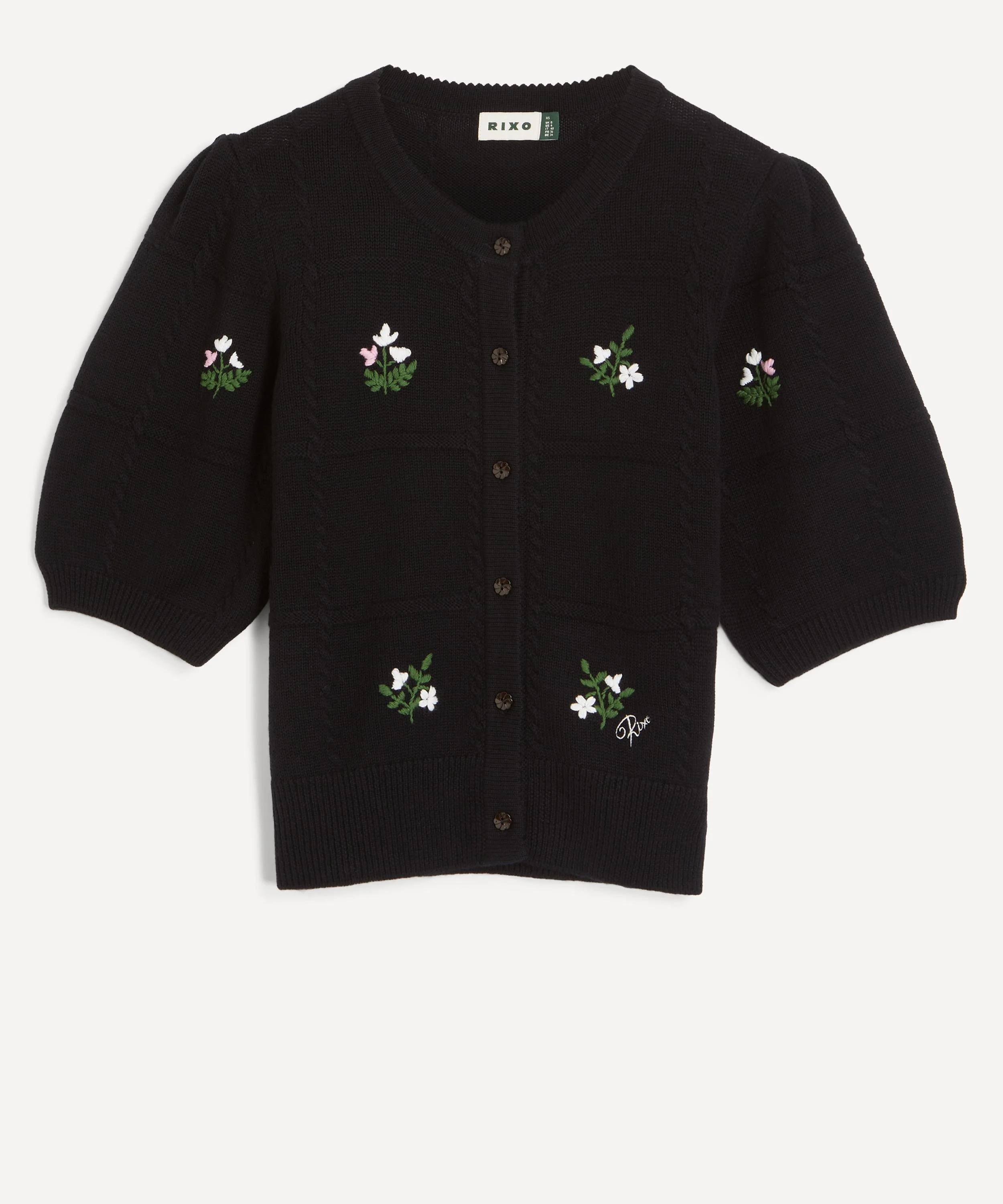 Minta Black Summer Bud Embroidery Cardigan - 1