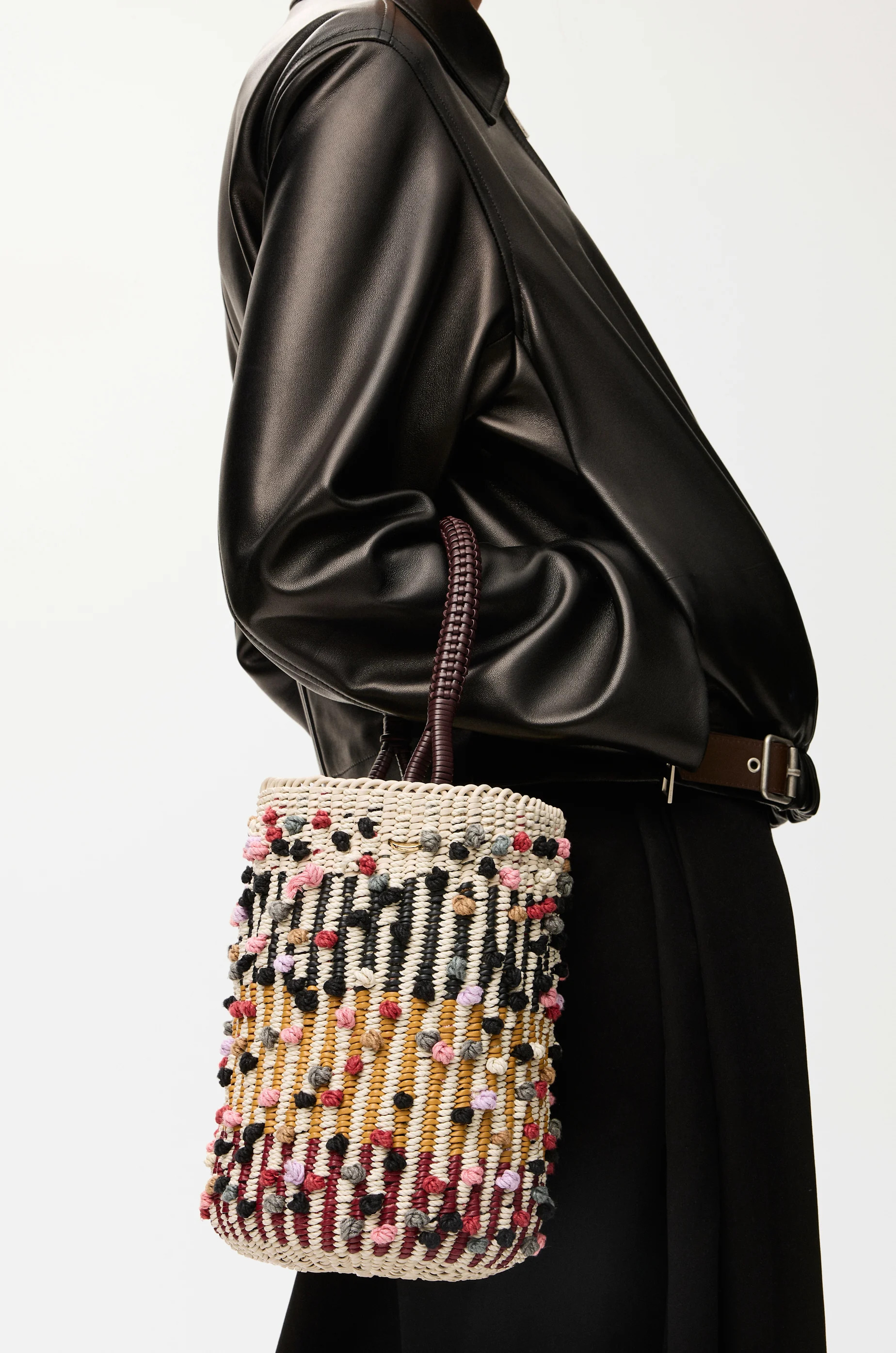 Bucket in cord, leather and wool - 3