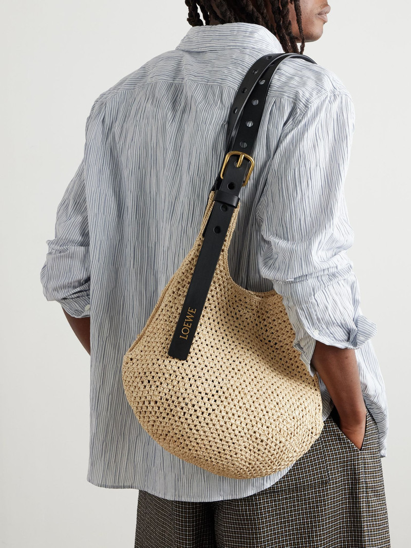 Loewe + Paula's Ibiza Leather-Trimmed Woven Raffia Tote Bag Neutral outlook