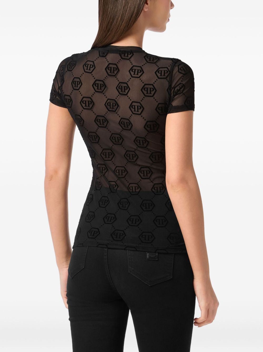 monogram-pattern tulle T-shirt - 4