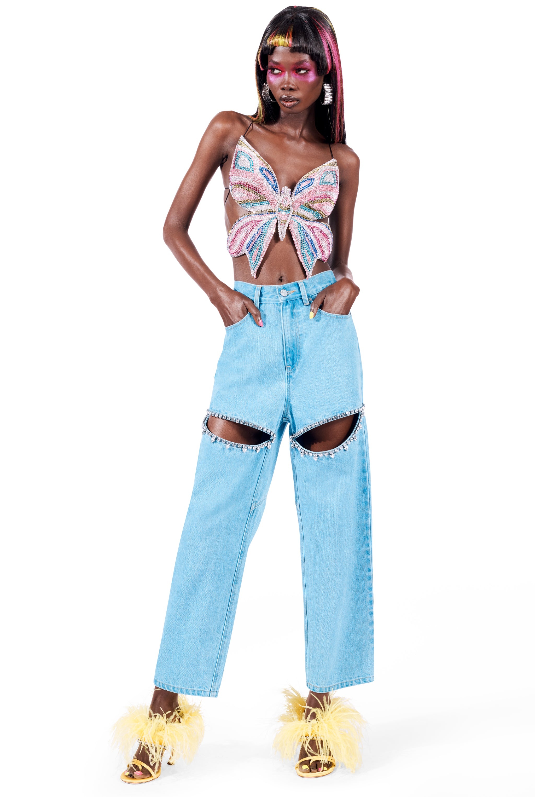 EMBROIDERED CRYSTAL BUTTERFLY TOP - 5