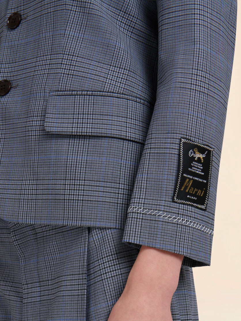 BLUE WOOL CROPPED JACKET WITH PRINCE OF WALES CHECK - 5