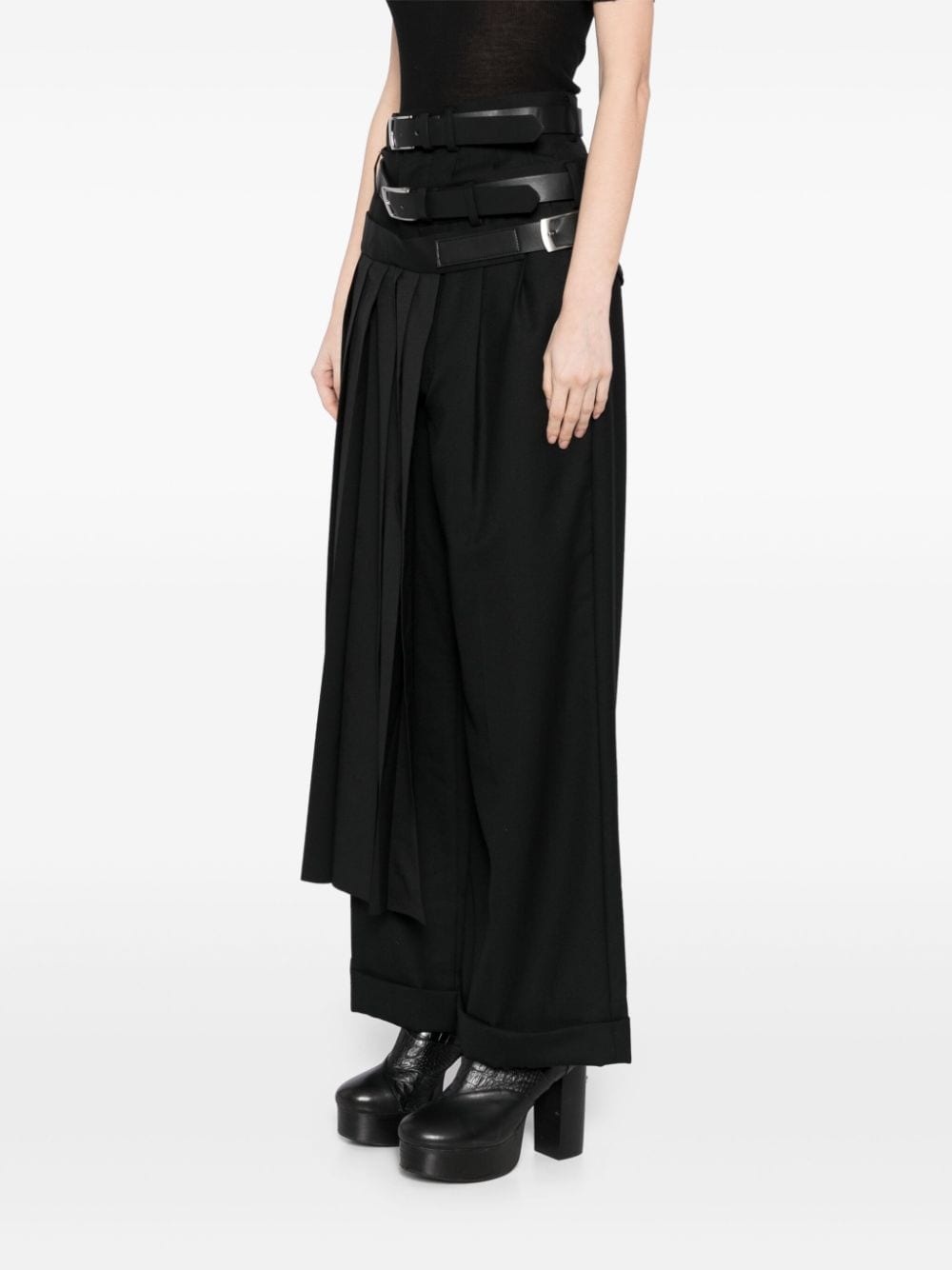 belted wool trousers - 3