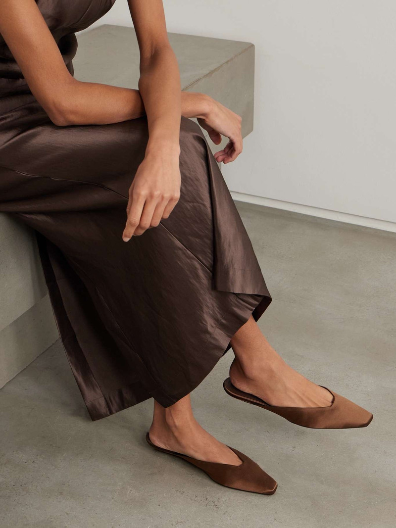 Loulou de Saison Petros satin slippers Brown outlook