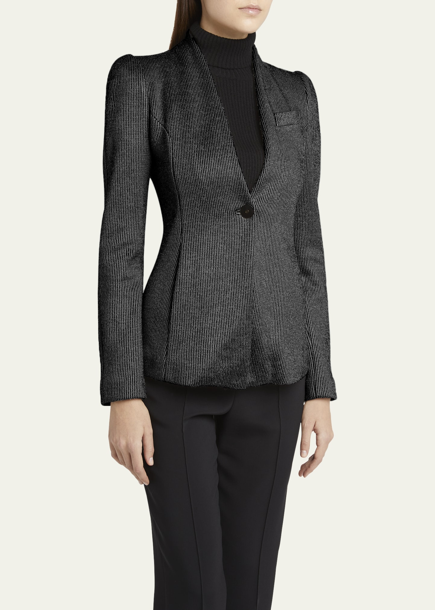 Textured Jersey Jacquard Single-Breasted Blazer - 4