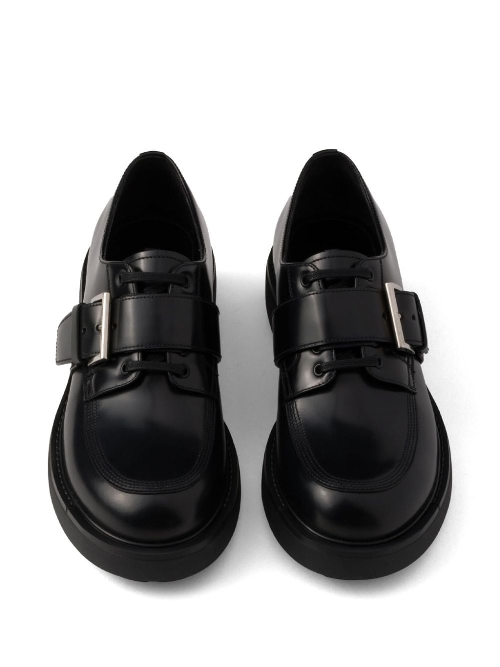 brushed leather buckled derby shoes - 4