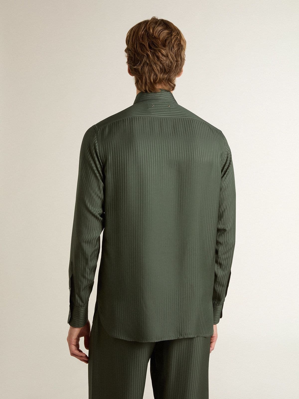 Men's dark green shirt with vertical stripes - 4