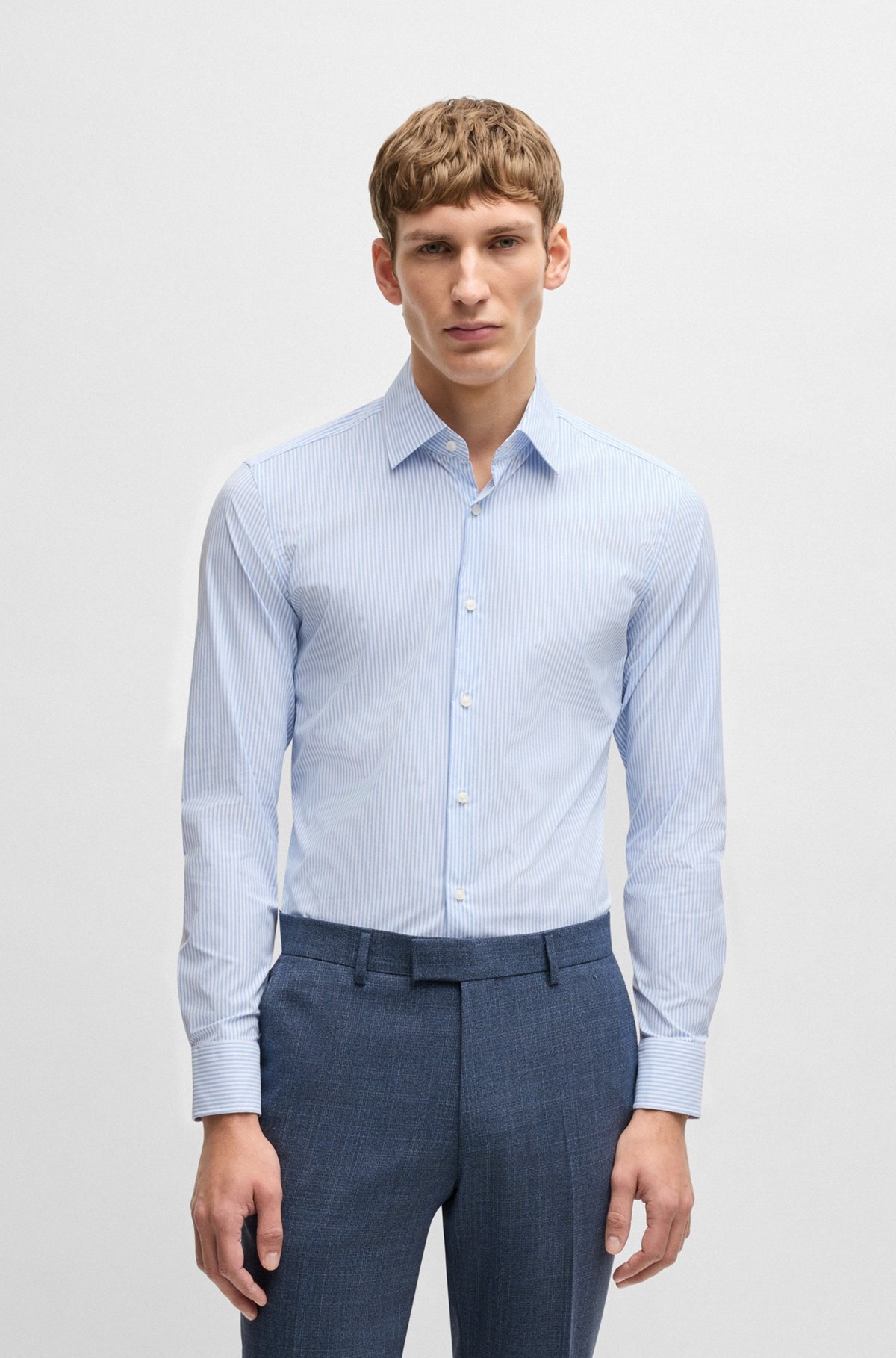 SLIM-FIT SHIRT IN STRIPED PERFORMANCE-STRETCH FABRIC - 2