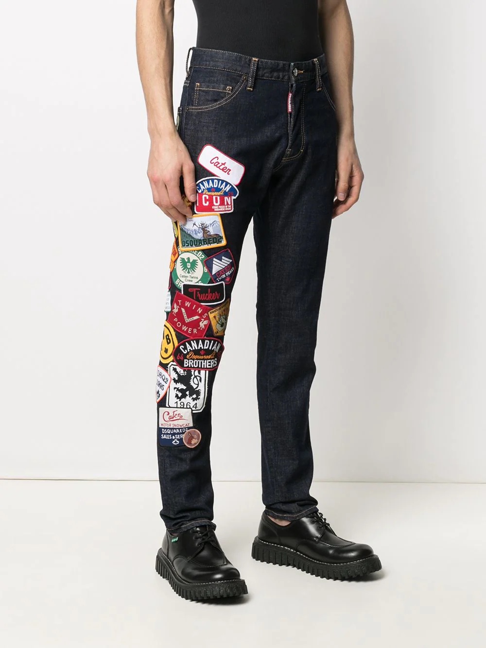 patch-detailing slim-fit jeans - 3