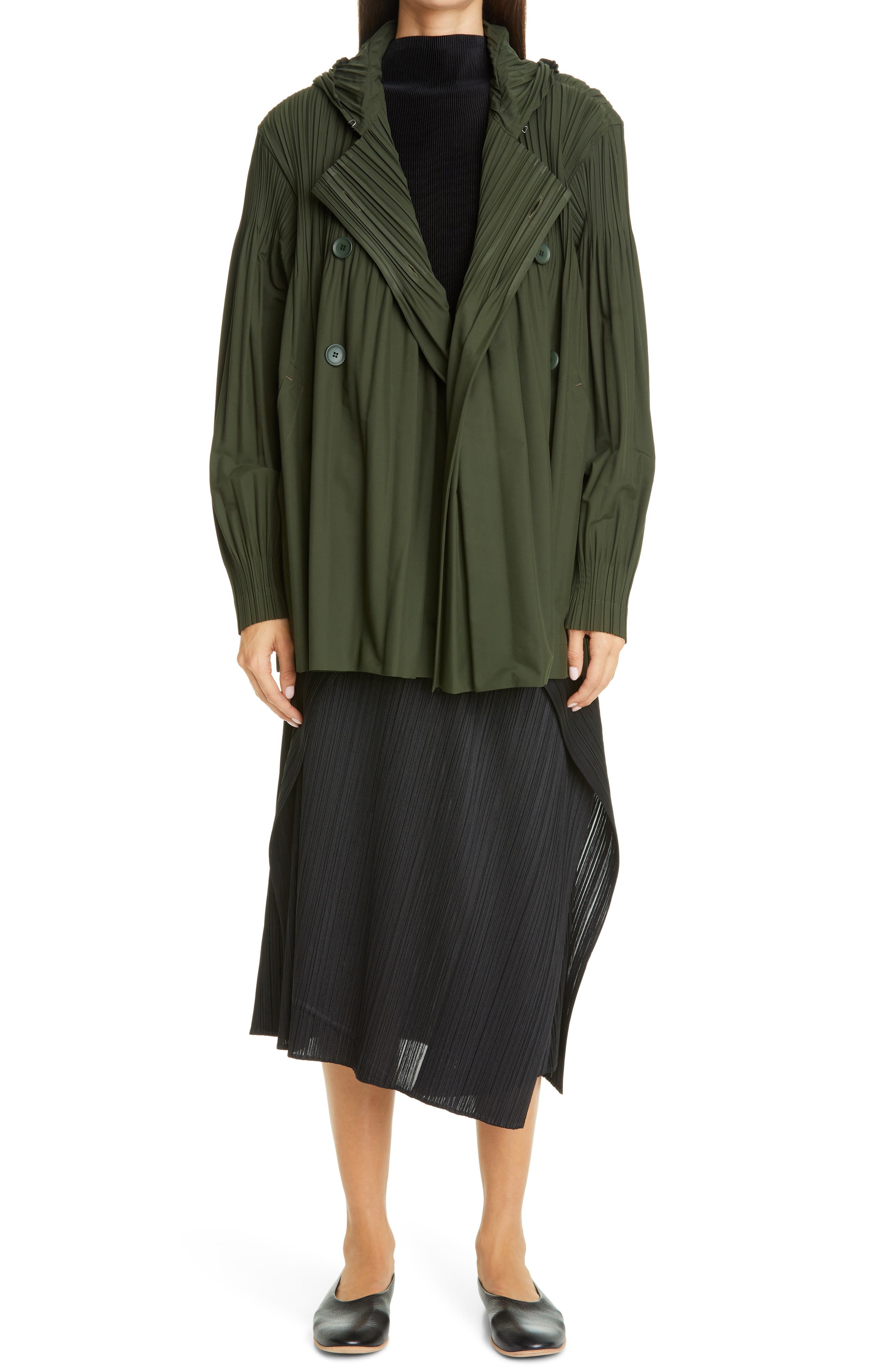 Pleats Please Issey Miyake Mist Basics Funnel Neck Top in Black at Nordstrom - 7