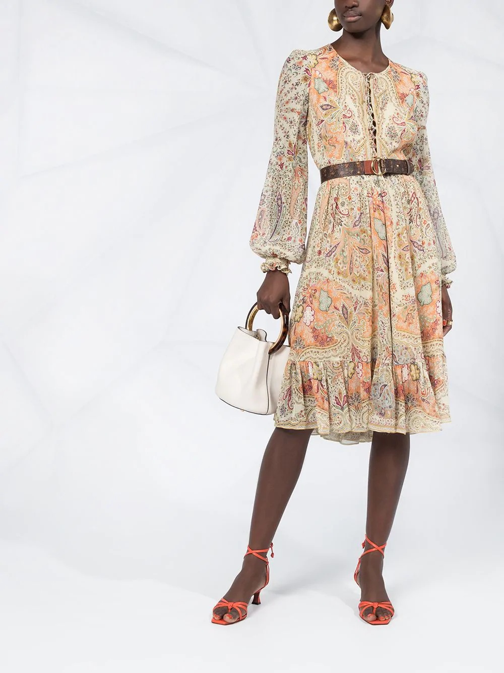 paisley belted dress - 2