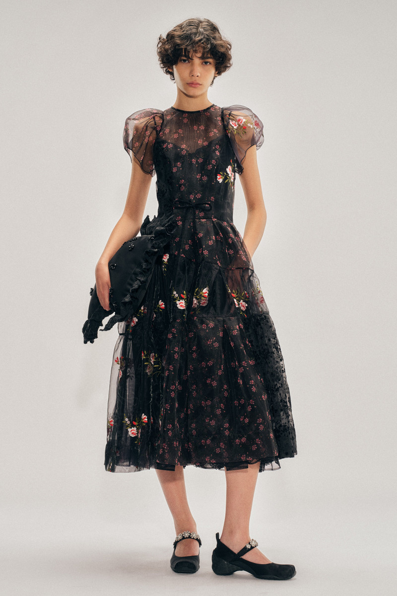 Sheer Puff Sleeve Patchwork Flounce Dress 1