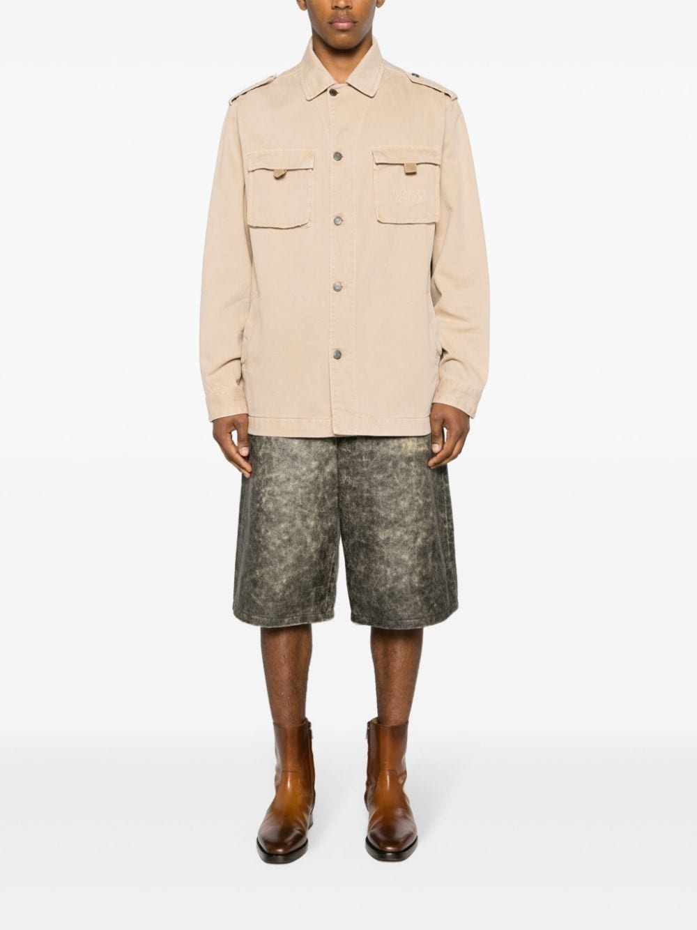 cargo pocket cotton shirt jacket - 2