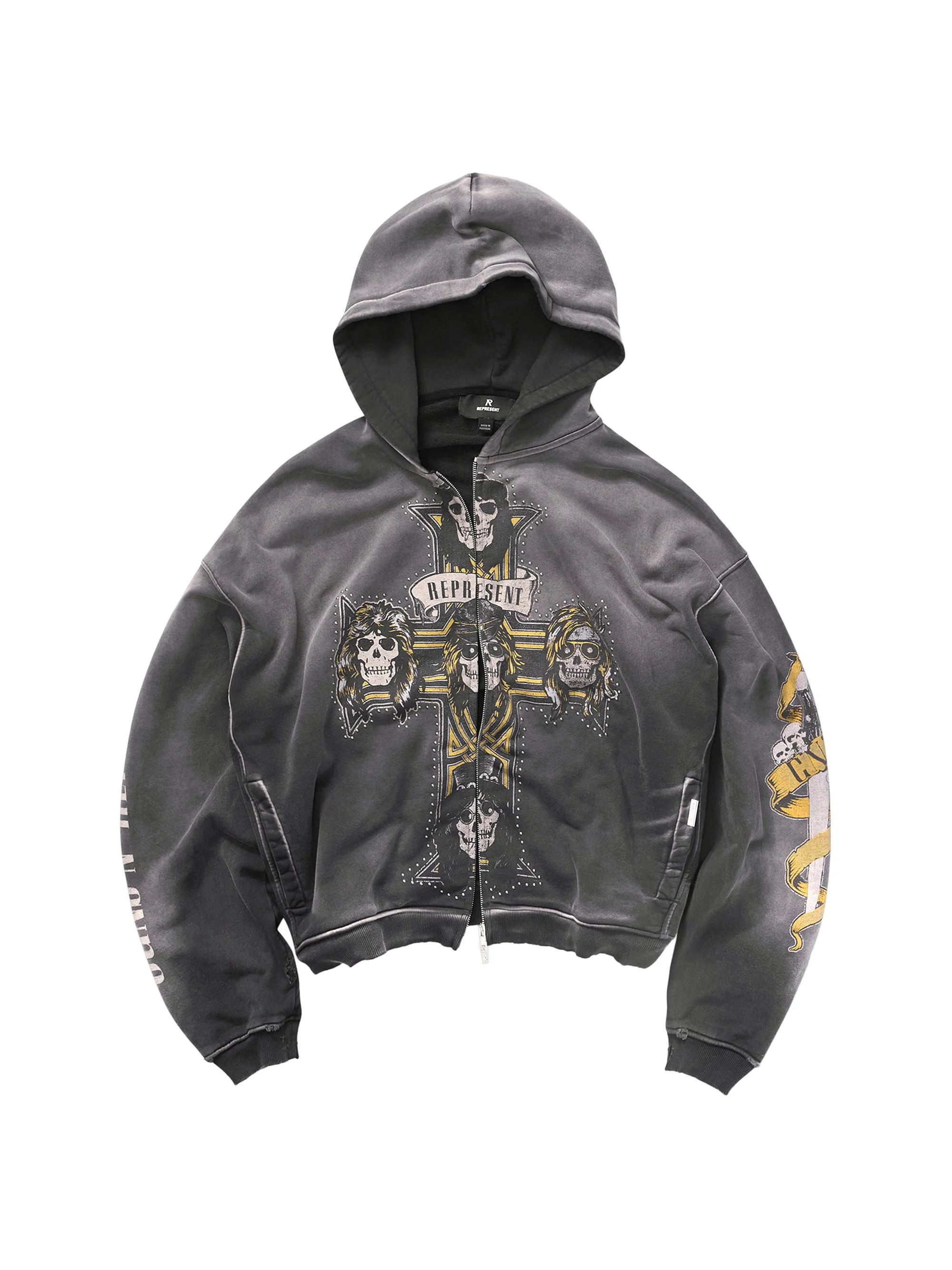 Men's Guns N' Roses Full-Zip Hoodie - Stained Black - 1
