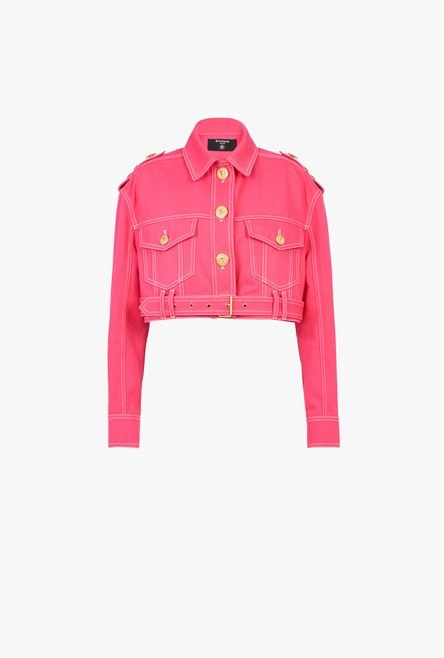 Balmain x Barbie - Pink denim cropped jacket - 1