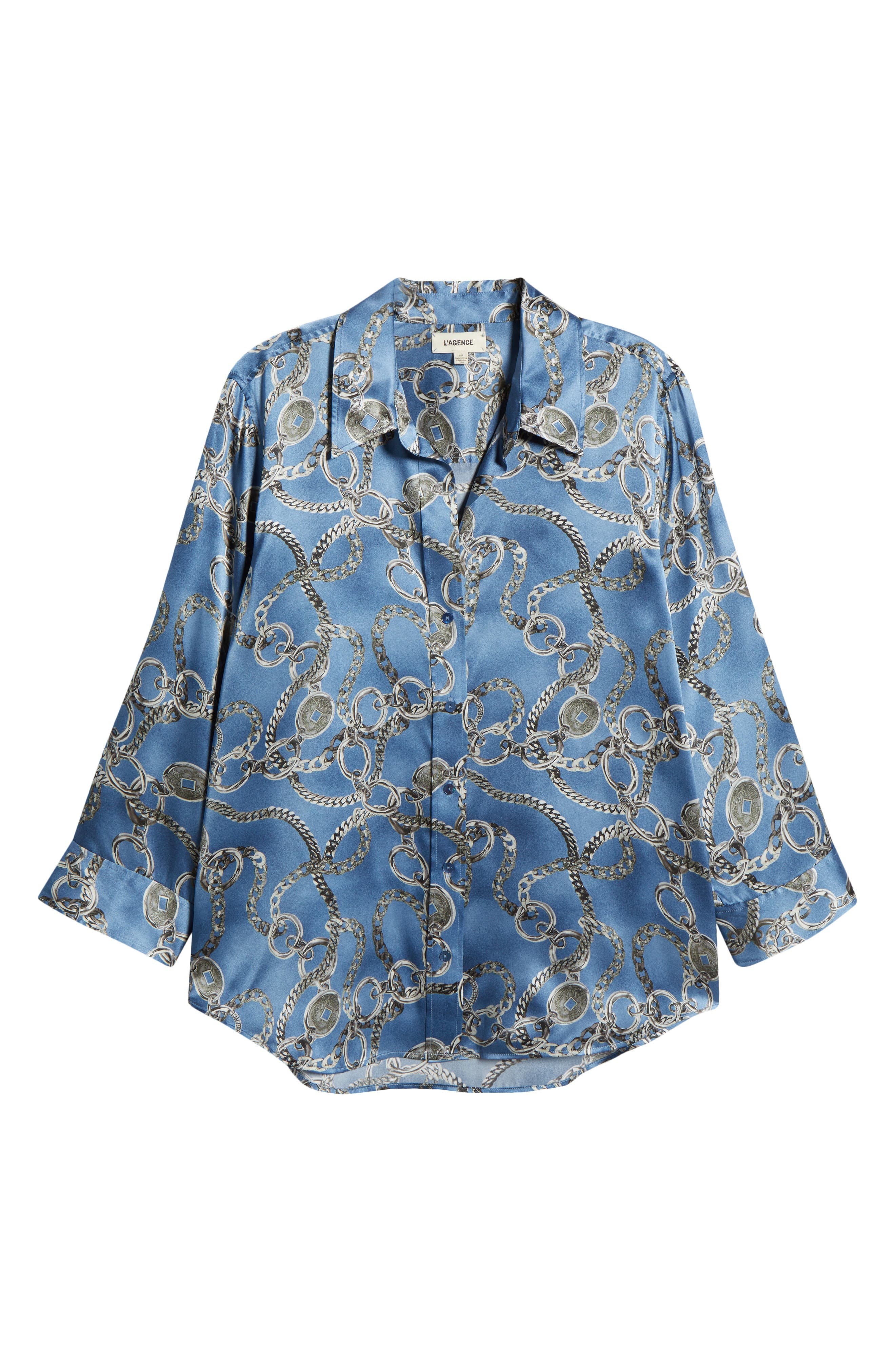 L'AGENCE Dani Chain Print Silk Button-Up Shirt in Blue Horizon/Silver Good Luck at Nordstrom - 6