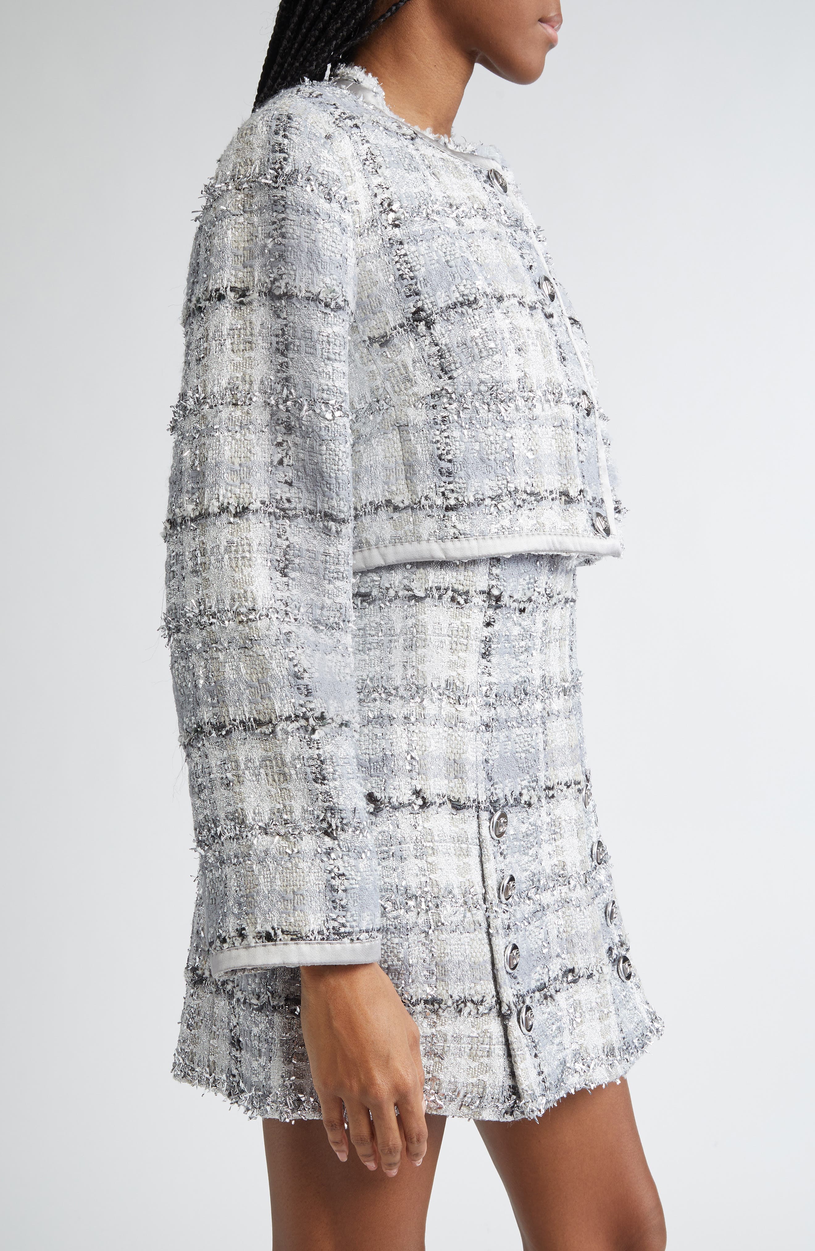 Dolce&Gabbana Check Raschel Tweed Crop Jacket in S8100 Quadri-Check-Tartan at Nordstrom - 4