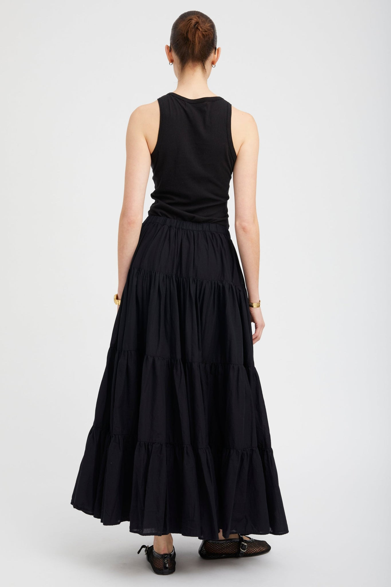 BLACK VOILE TIERED MAXI SKIRT - 9