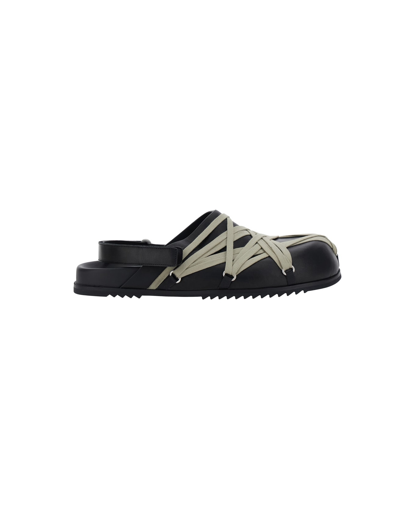 Black Mules With Oversize Decorative Laces And Buckle Closure In Leather Man - 1