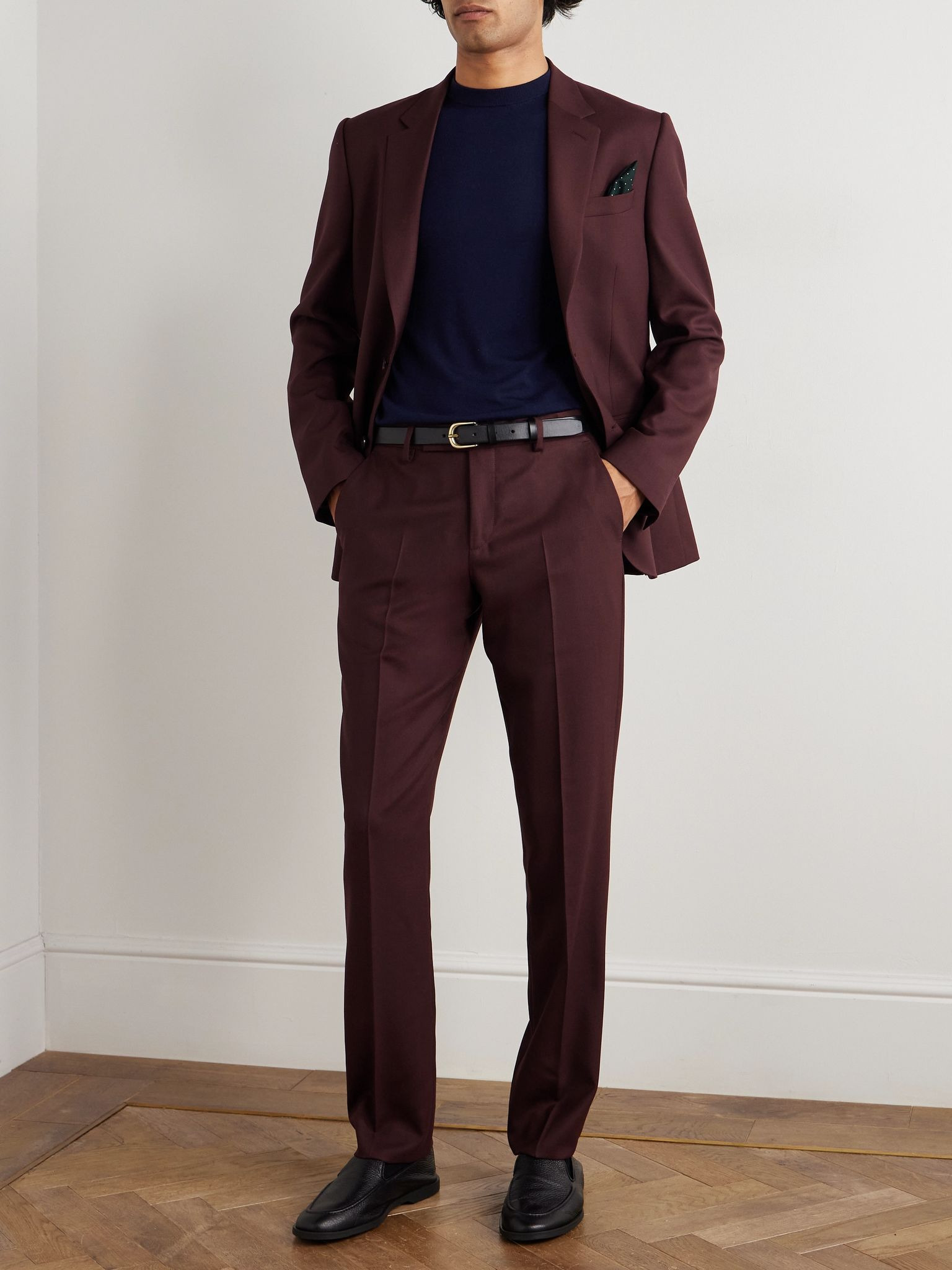 Slim-Fit Straight-Leg Wool-Twill Suit Trousers Burgundy - 2