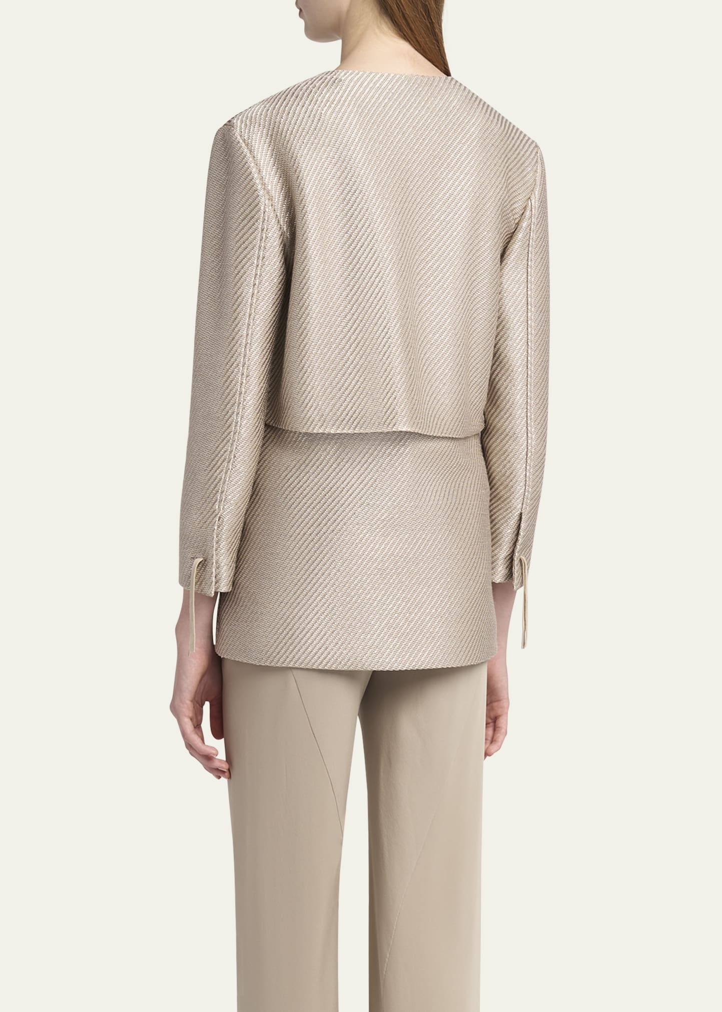 Shiny Raffia Jersey Jacquard Tie Jacket - 3