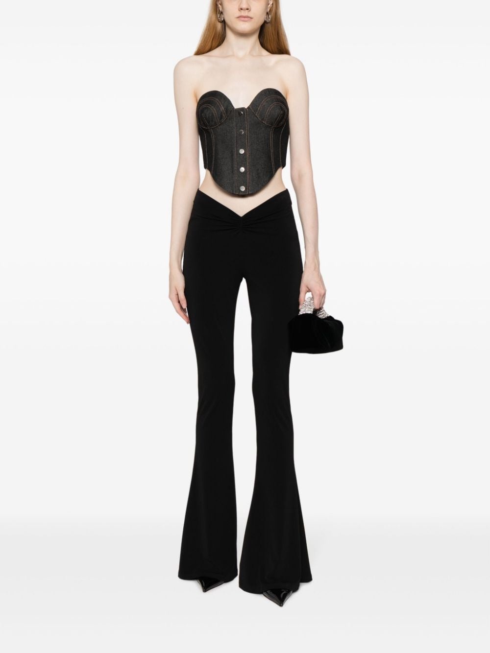 contrast-stitching denim corset - 2
