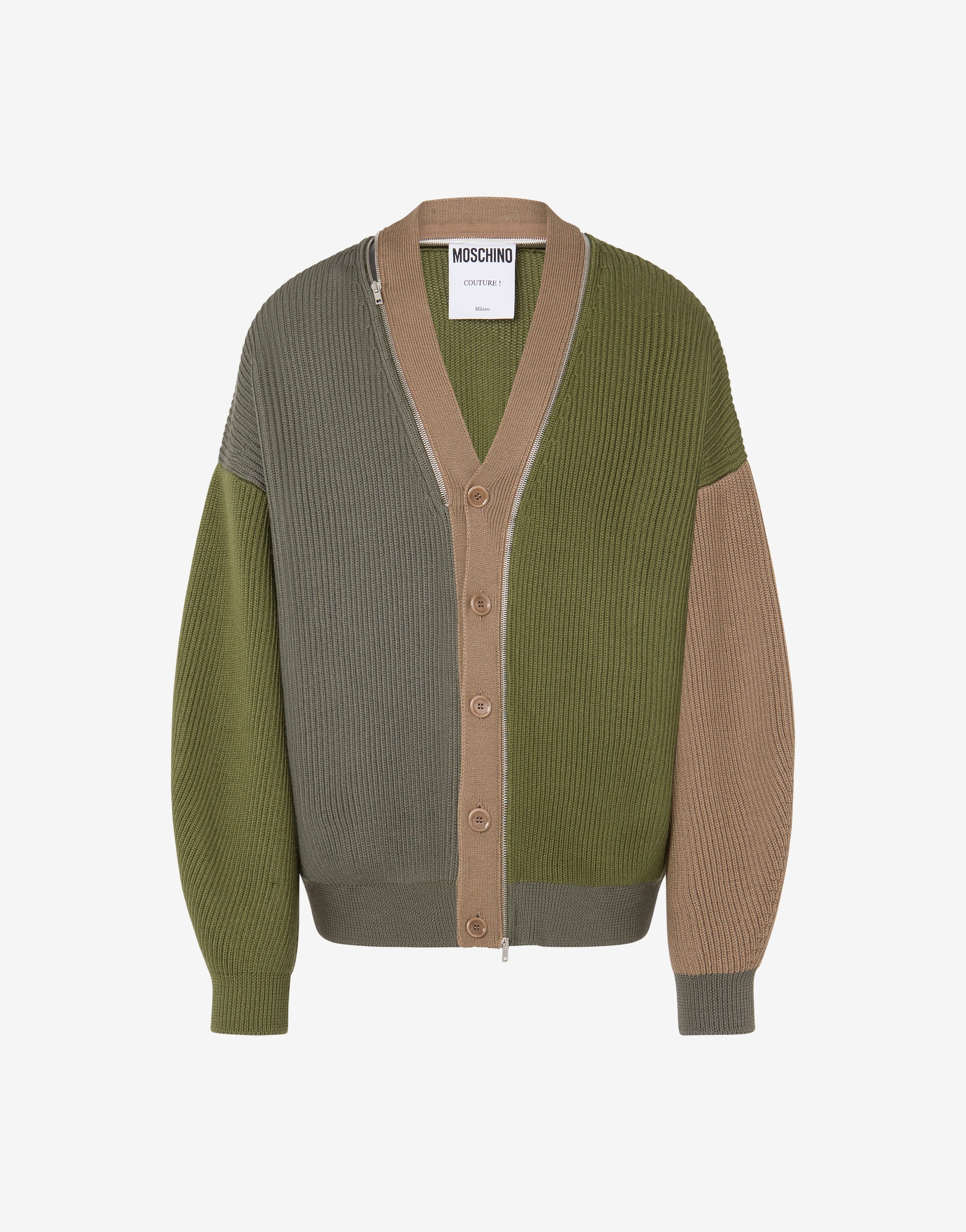 RIBBED WOOL CARDIGAN WITH ZIP - 1