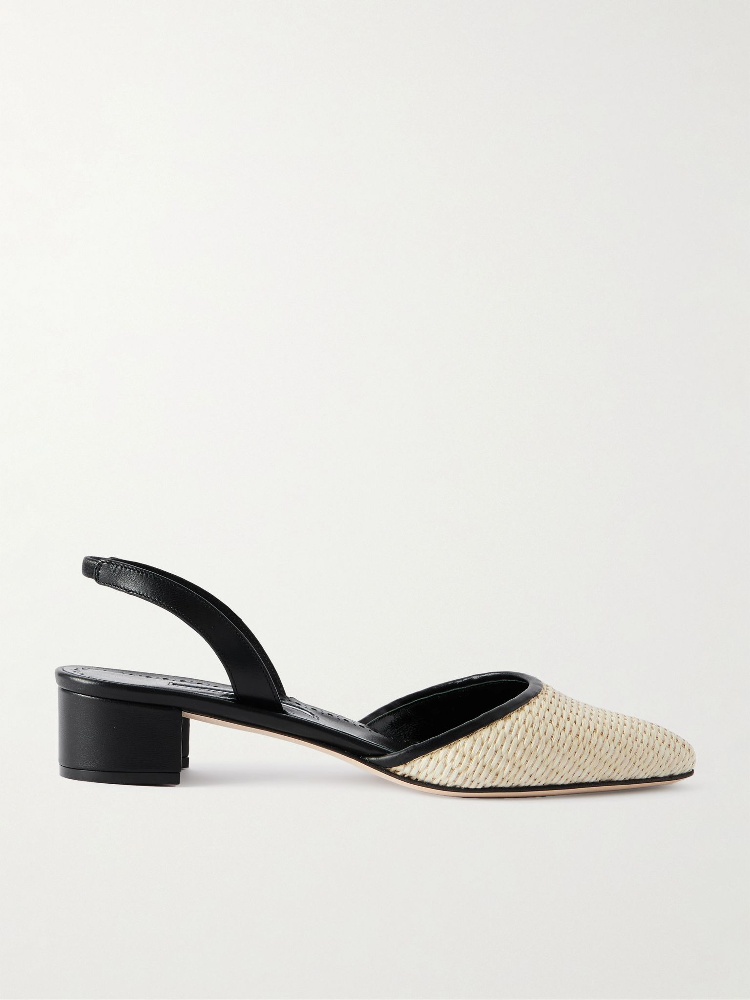 Raffro 30 leather-trimmed raffia slingback pumps Beige - 1