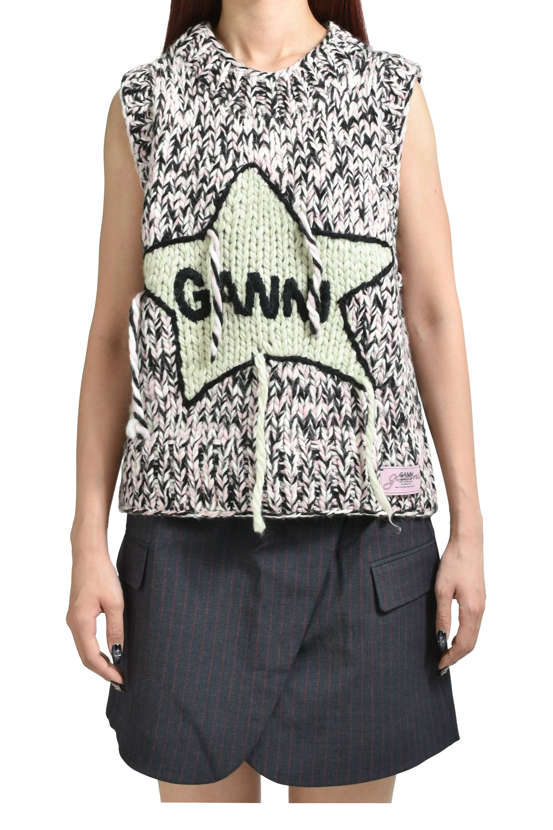 GRAPHIC WOOL HANDKNIT VEST / PNK - 1