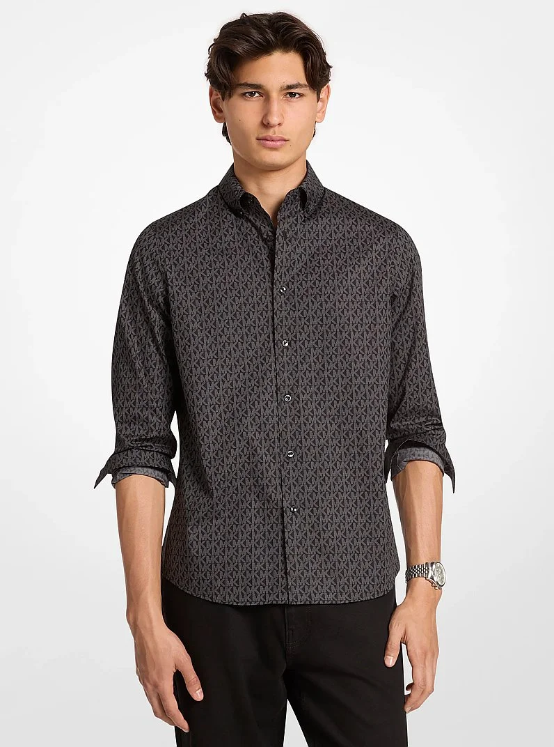 Signature Logo Print Stretch Cotton Shirt - 1