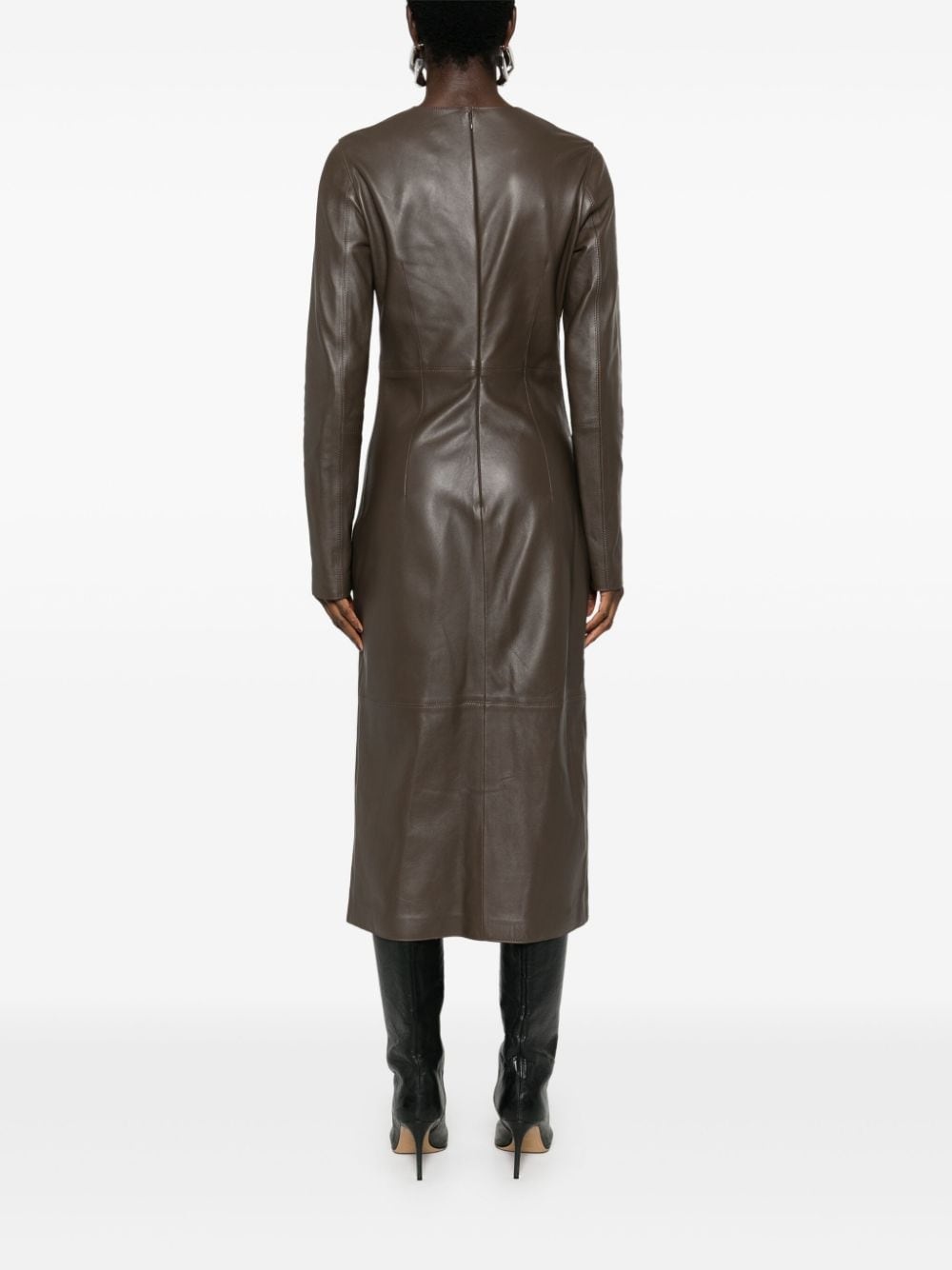 panelled leather midi dress - 4
