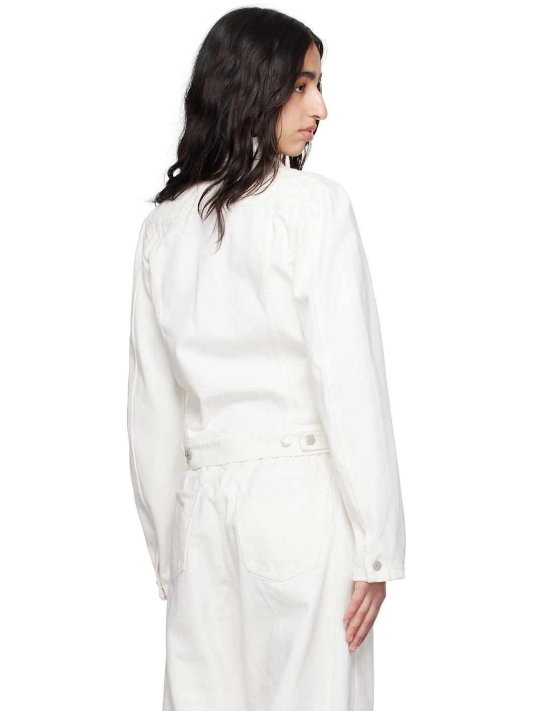 White Molded Shoulder Denim Jacket - 3