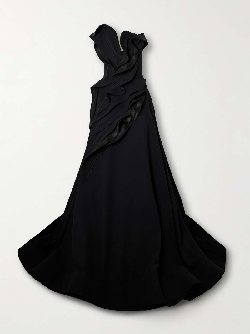 Ironworks strapless mesh-trimmed ruffled crepe gown Black 1
