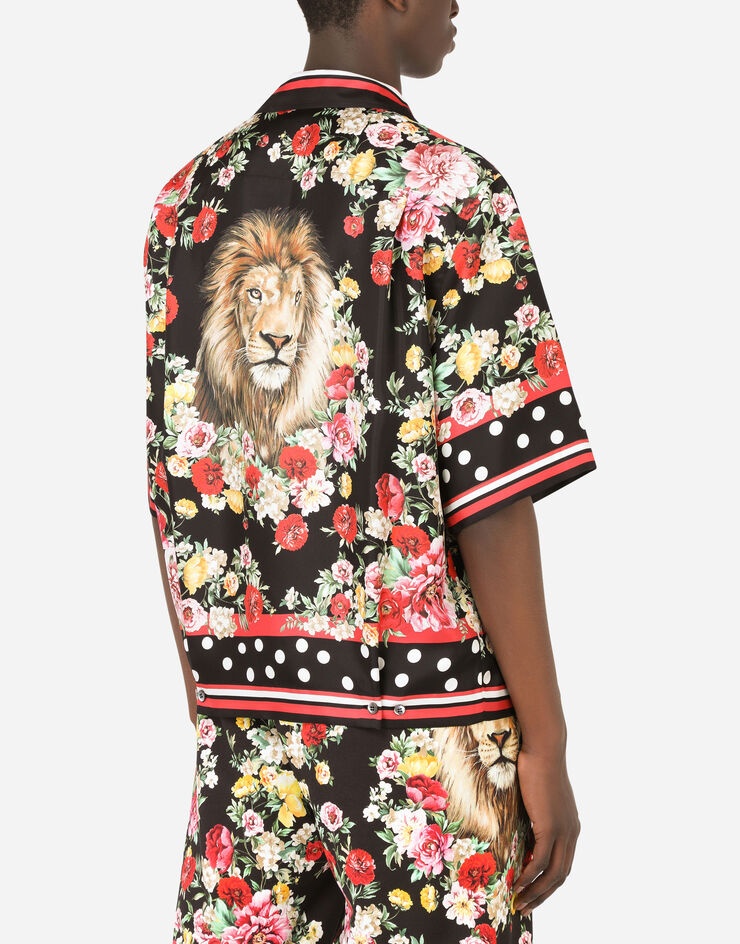 Silk hawaiian shirt with lion mix print - 6