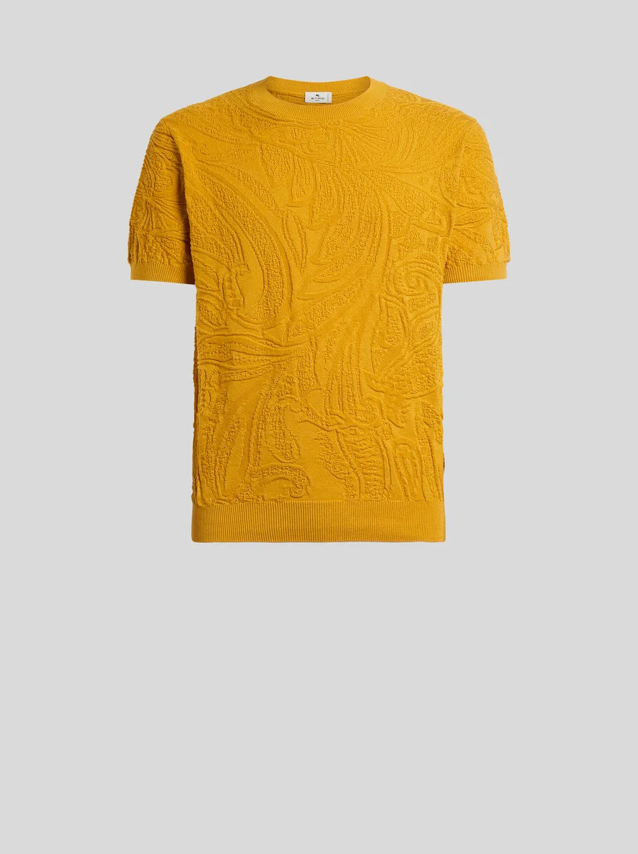 KNIT COTTON T-SHIRT WITH LEAFY PAISLEY MOTIF - 1