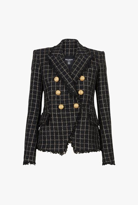 Black and gold tweed jacket with double-breasted buttoned fastening - 1