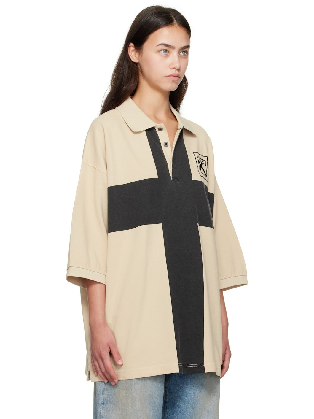 Beige Fainting Cross Oversized Polo - 2