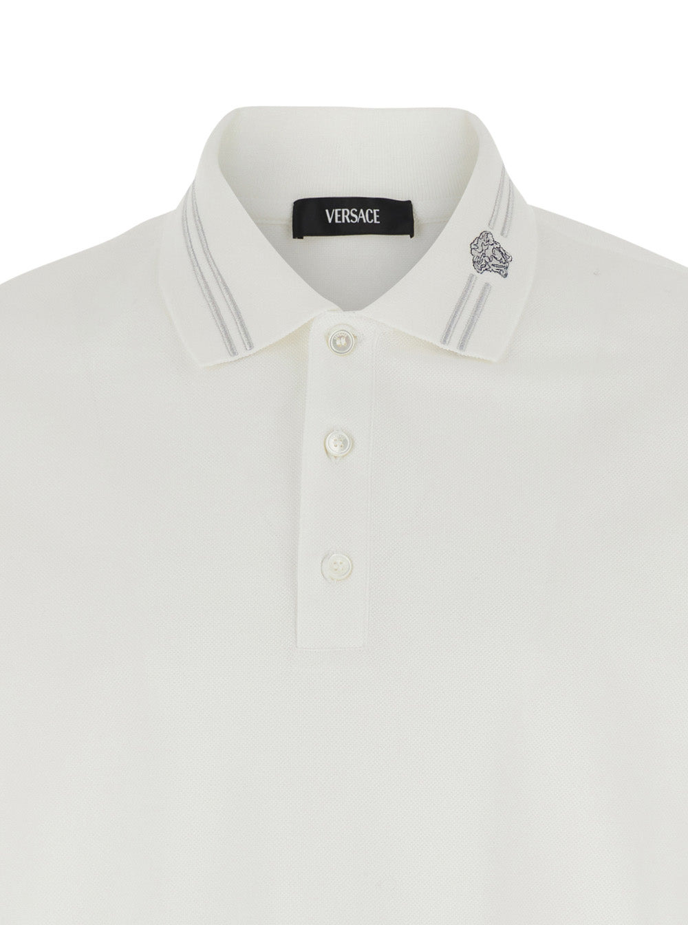 Versace Men White Polo Shirt With Medusa Detail On The Collar In Cotton Man - 3